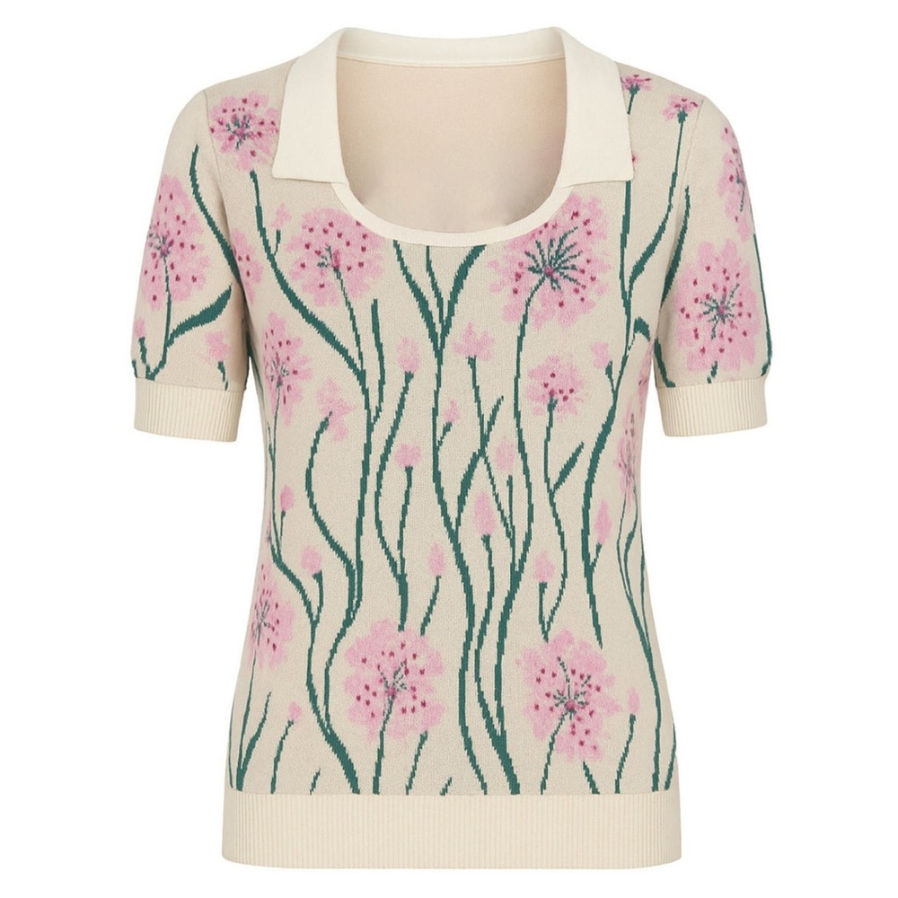 🌸OXknit Flower Jacquard Vintage Knit Polo Shirt 🌱🌸